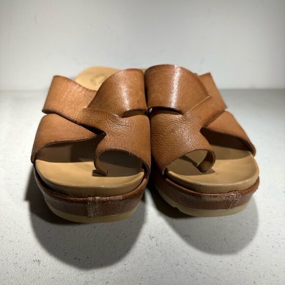 Kork-Ease Size 9 Sabrina Platform Sandals Criss Cross Shoes Leather Mules Brown - Picture 3 of 6